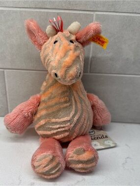 NWT STEIFF Pink Zebra Plush Toy - Giselle bell chime Soft Striped Stuffed Animal